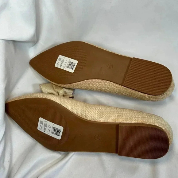 ASOS Design Lake Bow Size 11W Raffia Ballet Pointed Toe Flat Loafer - Picture 7 of 10